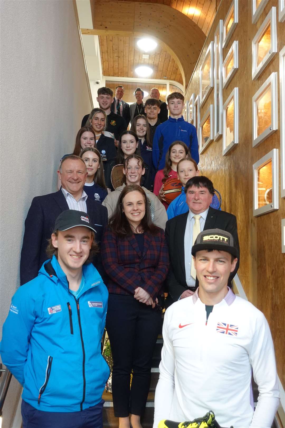 Highland ATAS recipients pictured with Drew Hendry MP, Kate Forbes MSP, Highland Councillor Ken Gowans (second row). Steve Walsh, HLH Chief Executive, Nicky Grant, The Highland Council, Executive Chief Officer, Gary Reid, sportscotland, Regional Manager (Back row).