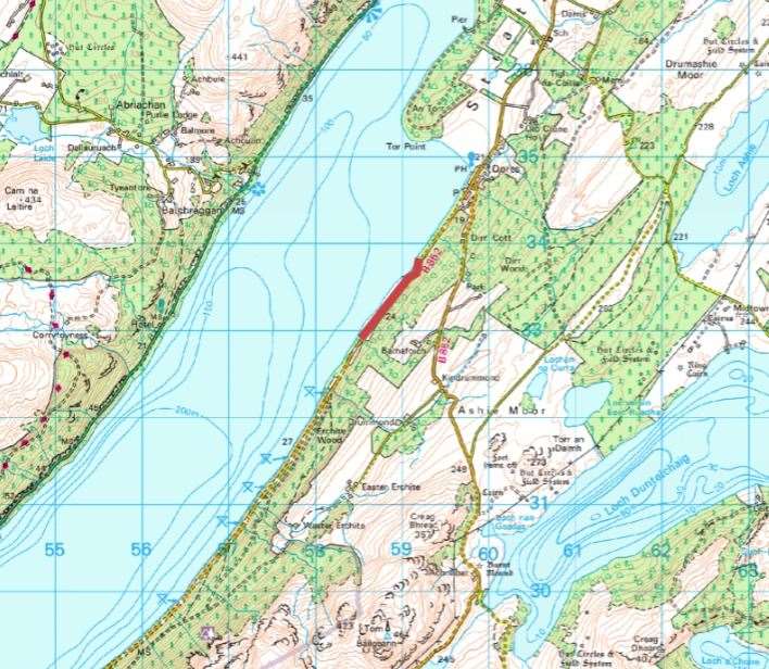 The area of the B852 affected by the closure is highlighted in red. Picture: Highland Council/Ordnance Survey.