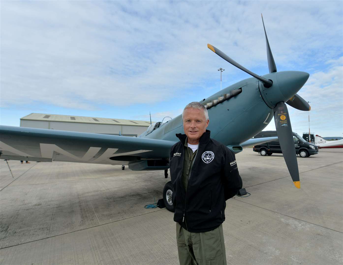 Spitfire pilot John Romain at Inverness Airport.