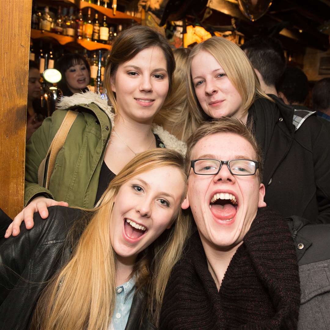 CitySeen 15MAR2014..Night out on Johnny Foxes for friends (clockwise) Shannon Lukas, Anna Fnenkl, Tara Sinclair and Vieran Sinclair (correct)..Picture: Callum Mackay. Image No. 024769.