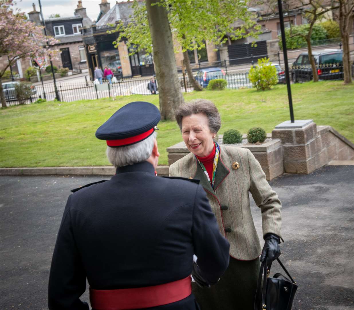 HRH Princess Anne arrives at Inverness Creative Academy to be greeted by the Lord Lieutenant. Picture: Callum Mackay