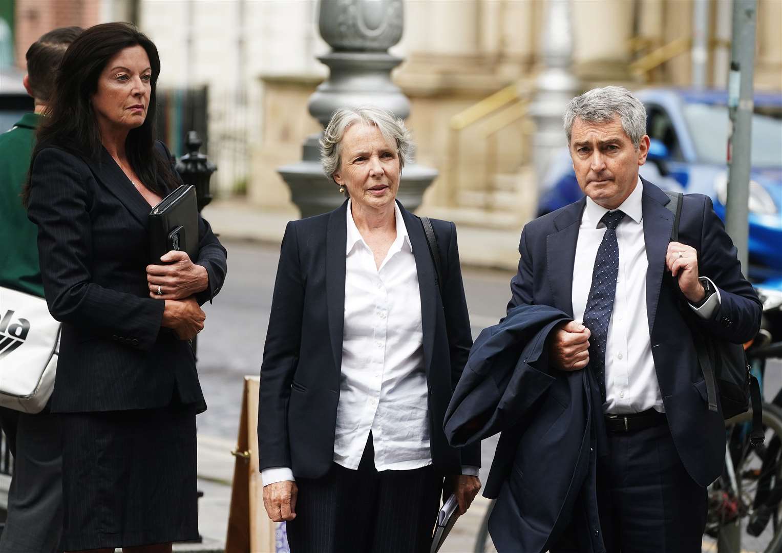 RTE chairperson of the board Siun Ni Raghallaigh (centre), board member Anne O’Leary (left) and staff representative to the board Robert Shortt (right) arriving at Leinster House (Brian Lawless/PA)