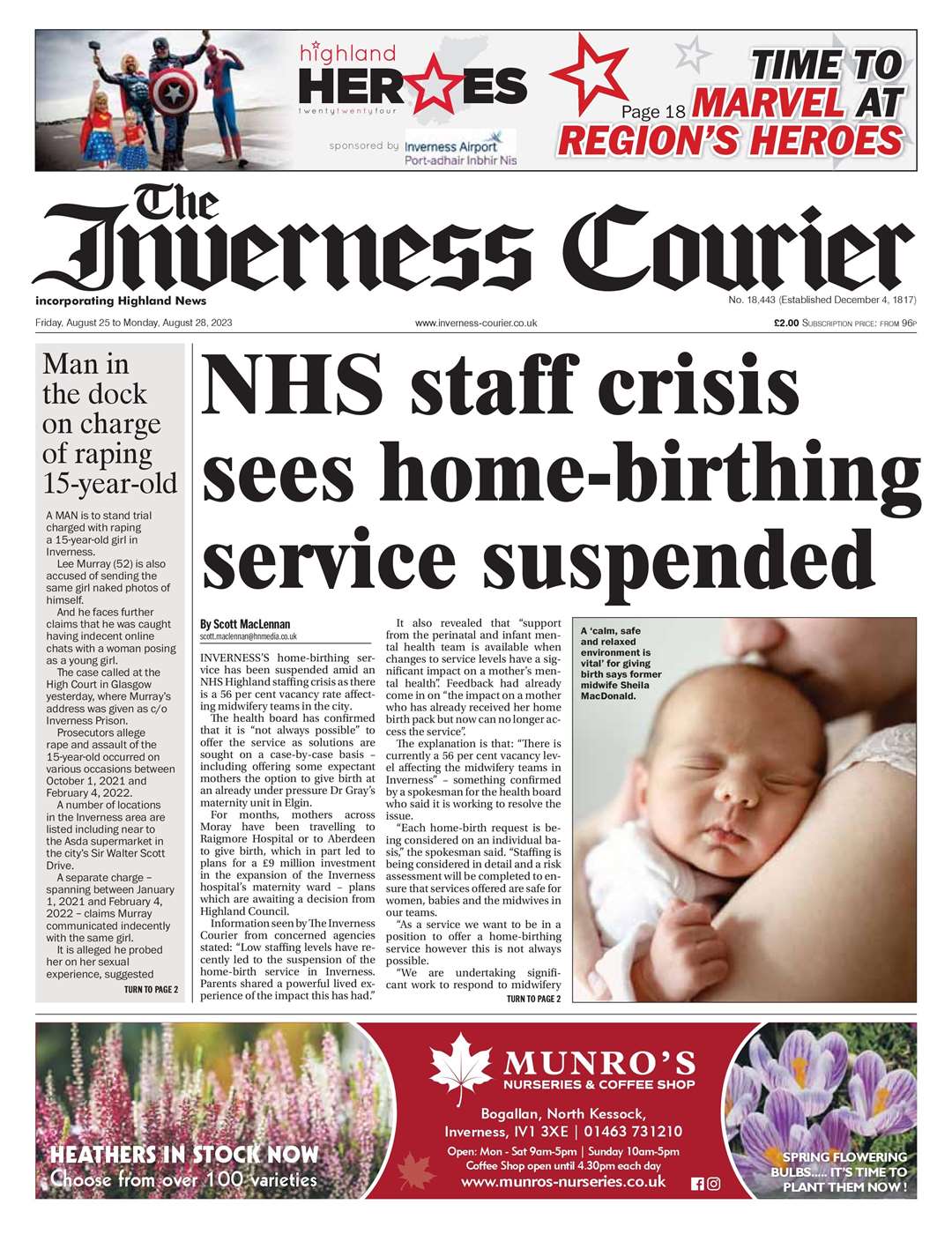 The Inverness Courier, August 25, front page.