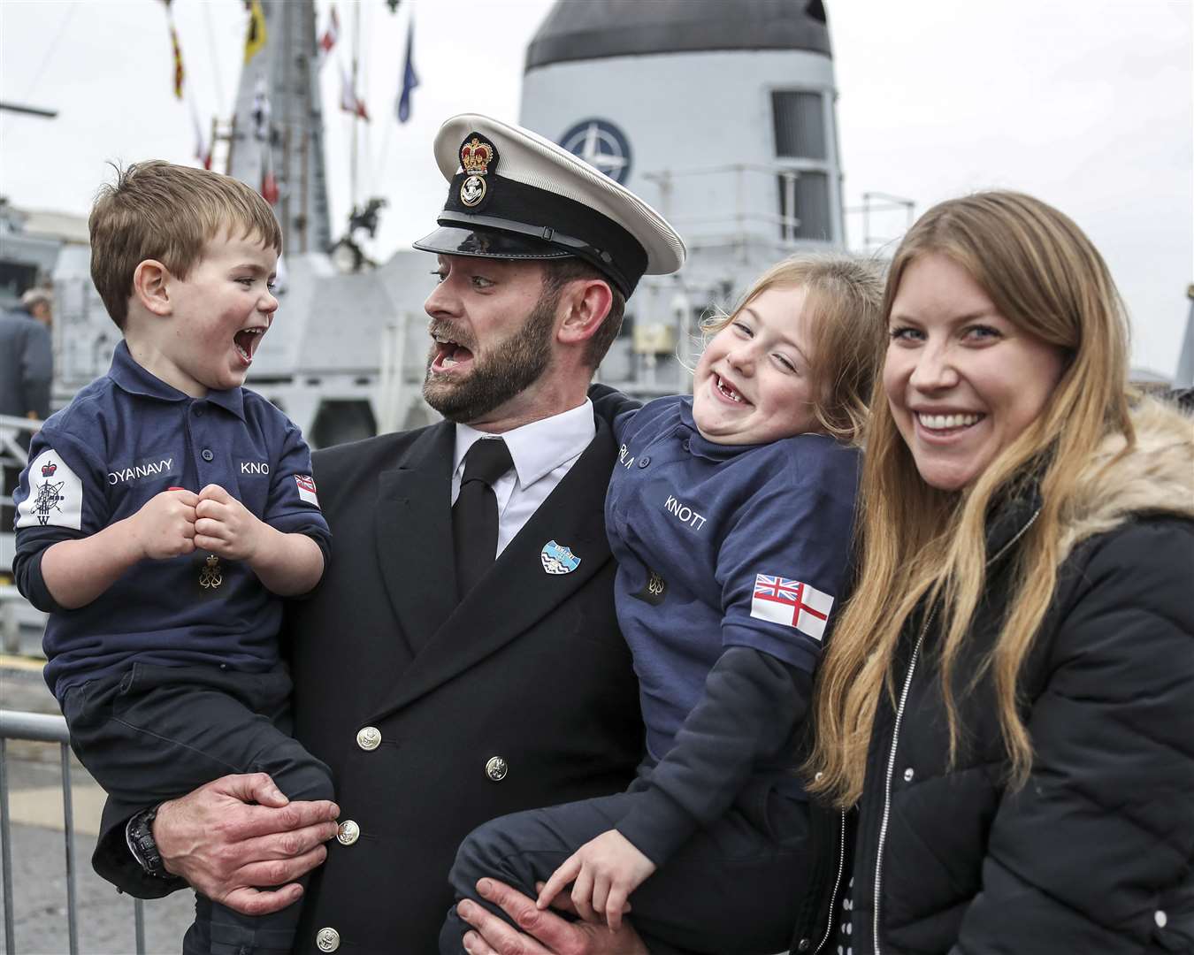 A member of HMS Cattistock’s crew returning home to his family after ten months away on a Nato deployment, taken by Barry Swainsbury, which was awarded the Royal Navy Royal Marines Charity Family and Friends Award (LPhot Barry Swainsbury/MoD/Crown Copyright)