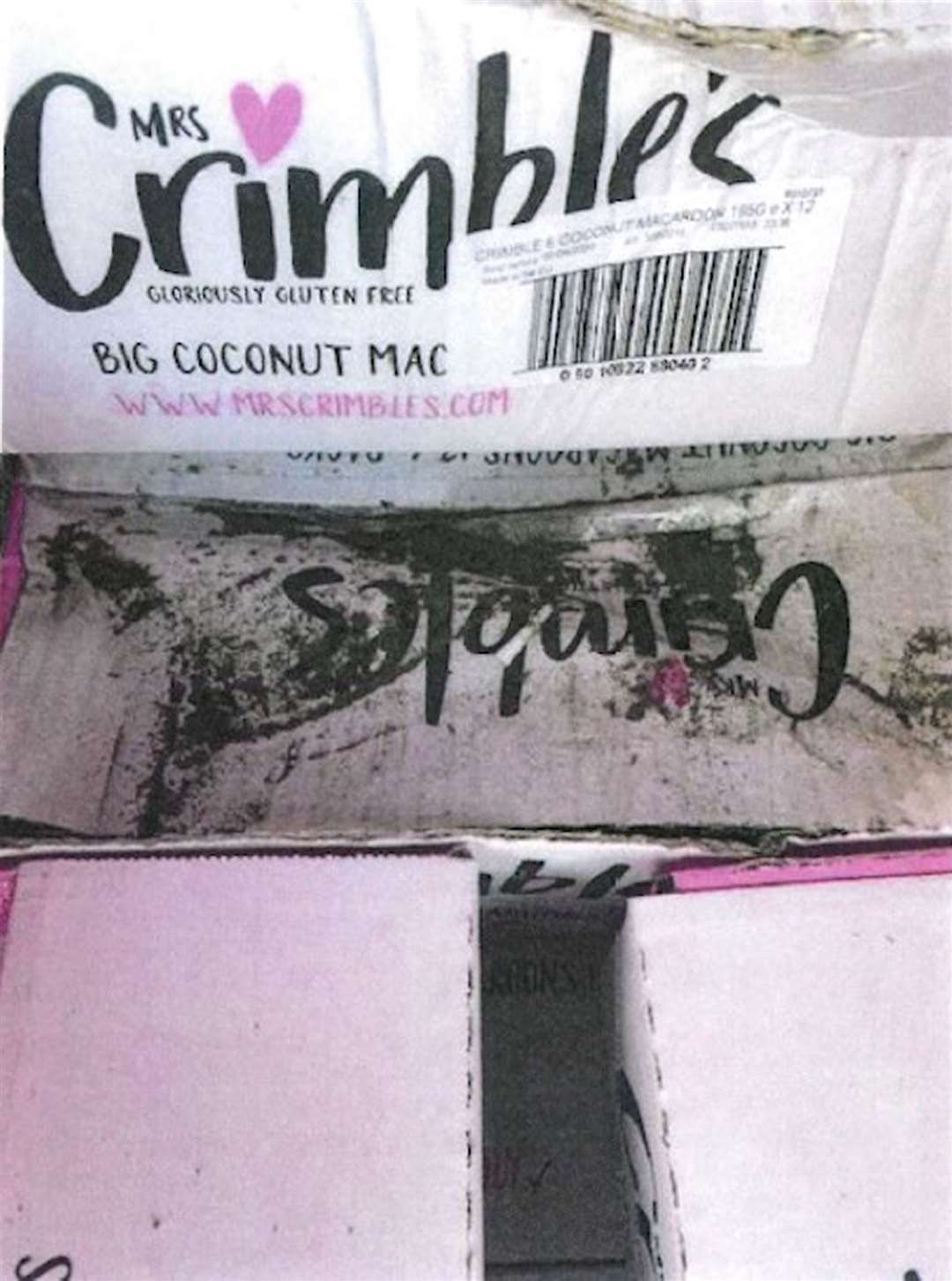 Damaged boxes of Mrs Crimble’s macaroons were rejected on October 18 2019 (Essex Police/PA)