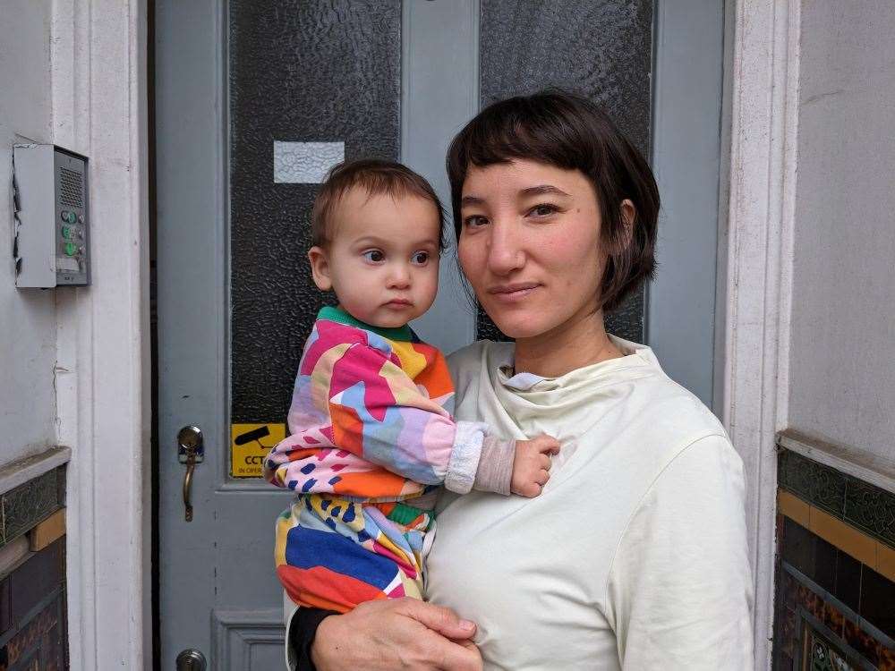 Elvira Grob and her partner spend £975 a month on childcare for their 10-month-old daughter Yoomi (Michael Simpson/Theirworld/PA)