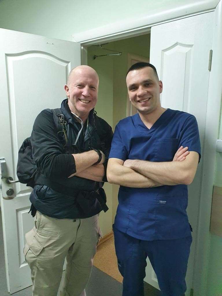 Mr Kent with a fellow orthopaedic trauma surgeon in Vinnytsia.