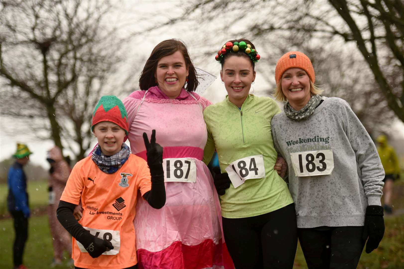 Lachlan Main, Naomi Fraser, Jasmine Beattie and Emma Sibley took part in the Nairn Turkey Trot in 2022. Picture: Callum Mackay..