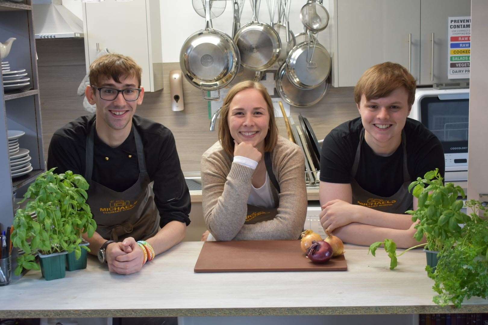 Michaels Culinary School Chef Connor Rae, Mikeysline volunteer and consultant nutritional scientist Kerstin Eickhoff-Piechaczek, and Michaels Culinary School CEO Michael Fallows.