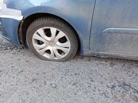 Four tyres were slashed on a Picasso vehicle.