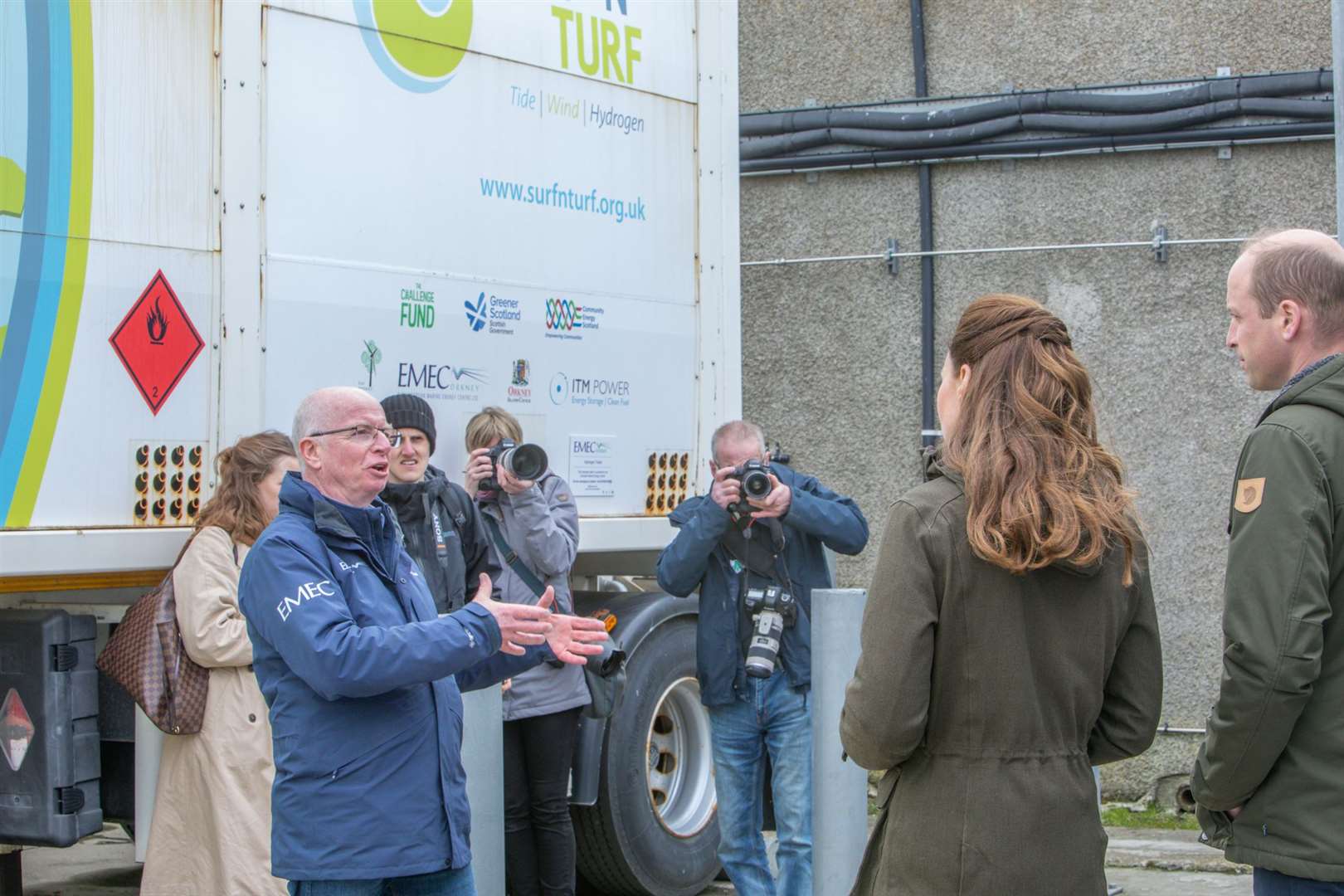 Neil Kermode provides an overview of EMEC's greem hydrogen projects to special visitors the Duke and Duchess of Cambridge. Picture: Colin Keddie.