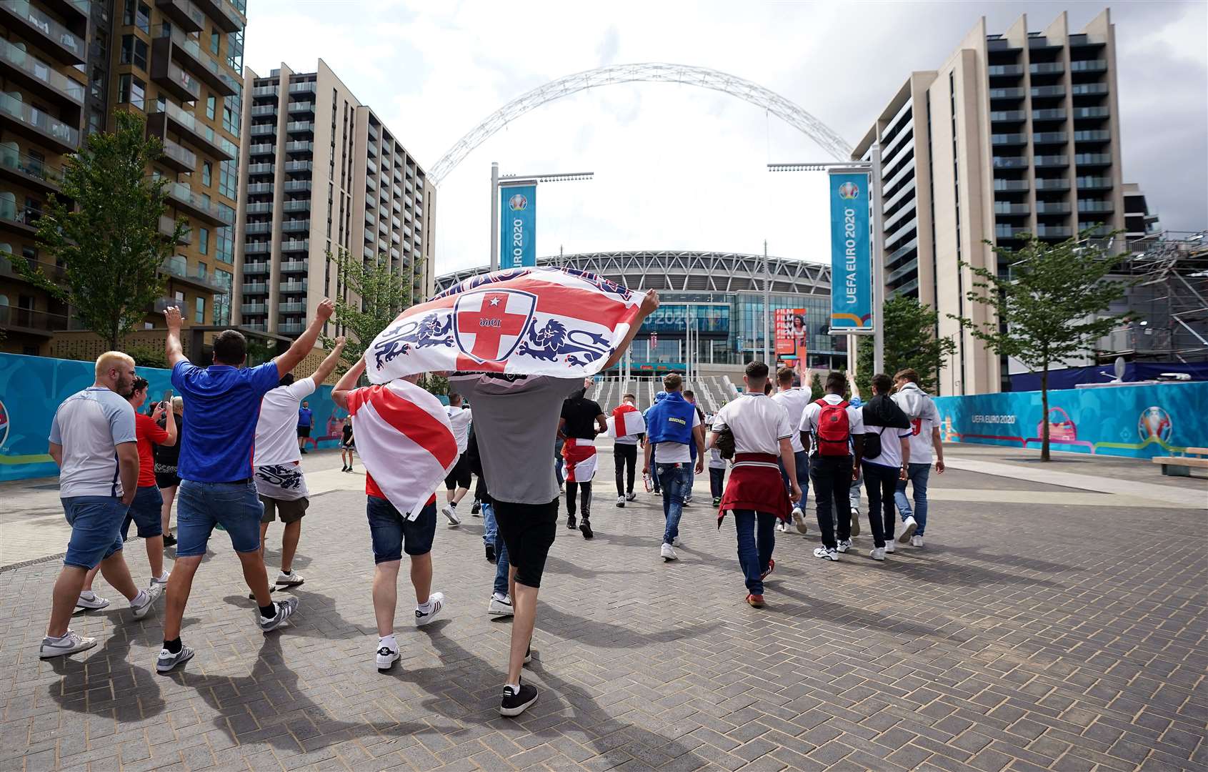 Fans head to Wembley early on Sunday afternoon (Zac Goodwin/PA)