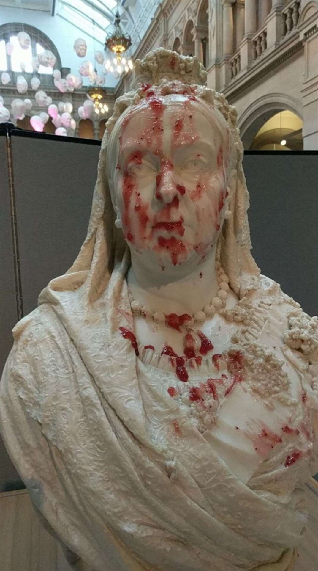 The Victoria bust covered in porridge and jam (This Is Rigged/PA)