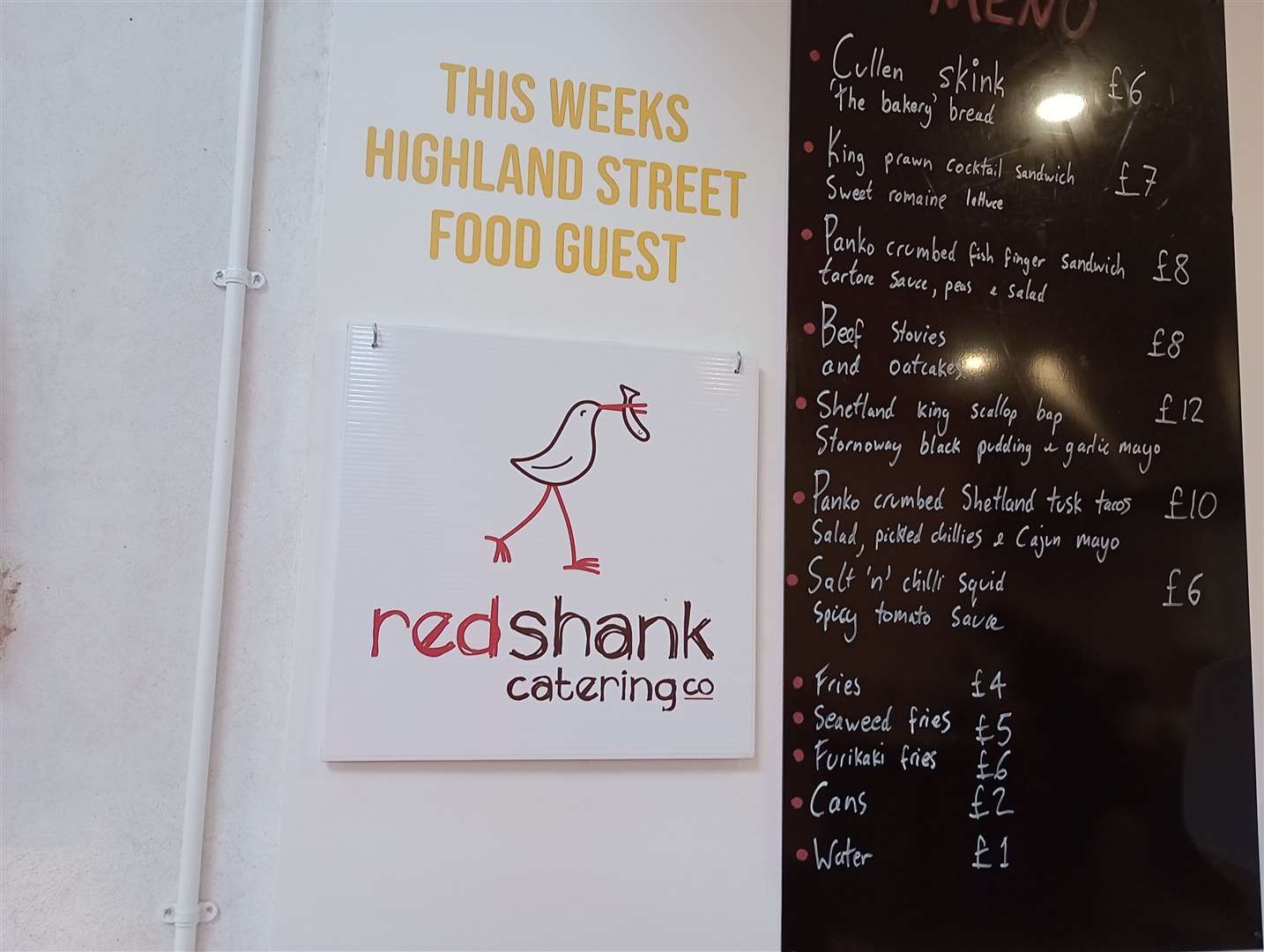 Redshank's menu at the Food Hall.