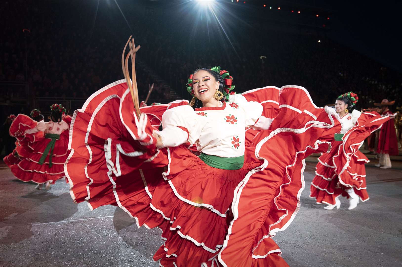 Dancers from Banda Monumental De Mexico perform. The Tattoo includes international performances from Mexico, the United States, Switzerland and New Zealand among others (Jane Barlow/PA)