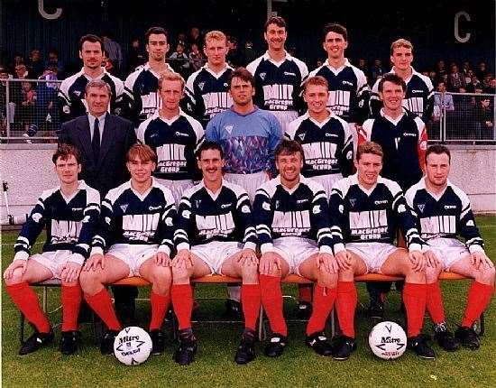 A Ross County team photo from the 1993/94 season (their last in the Highland League) - Back Row (L/R) Gordon Connely, Craig Reid, Gary Campbell, Johnston Bellshaw, Brian Grant, Billy Ferries.Middle Row (L/R) Bobby Wilson, Tommy Drummond, Steve Hutchison, Robbie Williamson, Don Cowie.Front Row (L/R) Andy MacLeod, Robbie Stewart, Alan Duff, Cammy Robertson, Barry Wilson, Chris Somerville. Picture: Roy Bremner / http://www.spanglefish.com/rosscountyteamhistory/index.asp