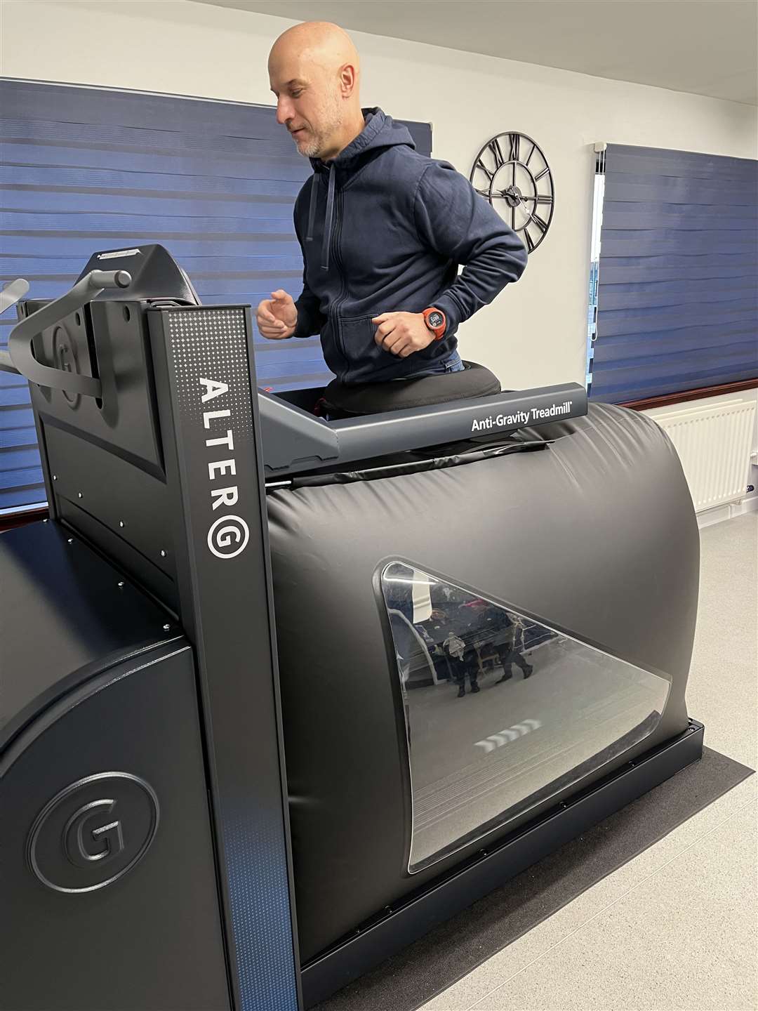 The anti-gravity treadmill at The Oxygen Works in Inverness. Dave Powney from Move 4ward in Elgin.