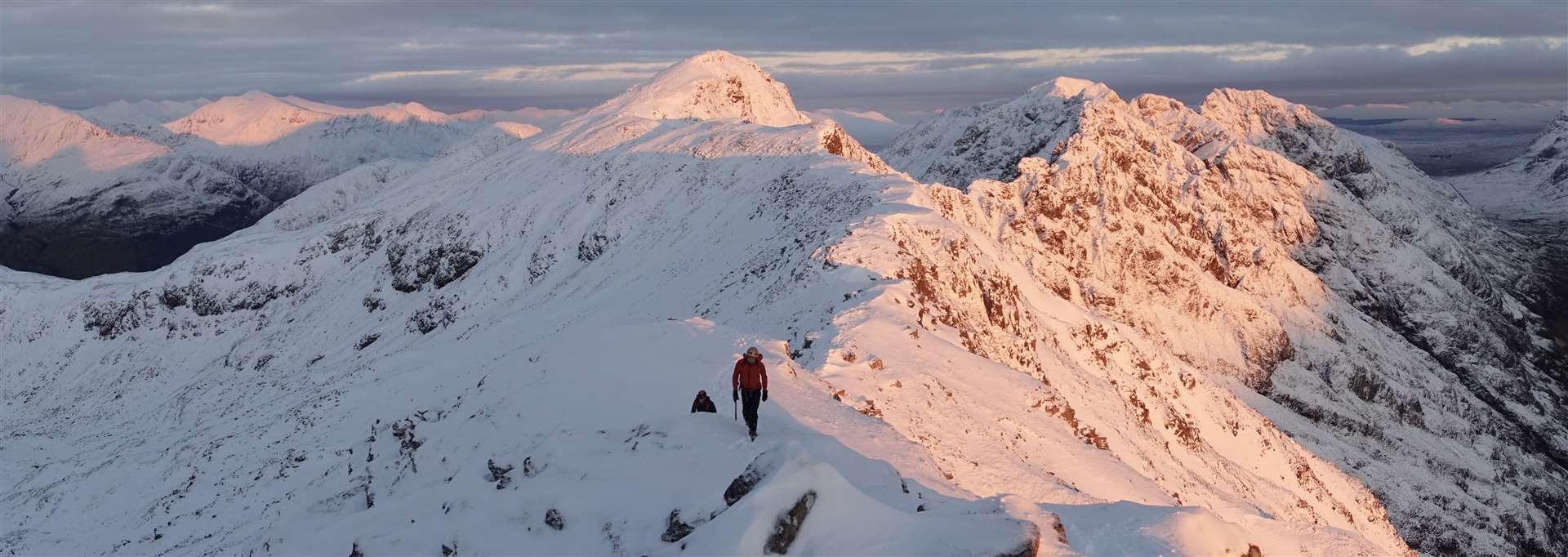 Mountaineers nearing the end of the Aonach Eagach ridge in Glencoe. Picture: Anna Danby
