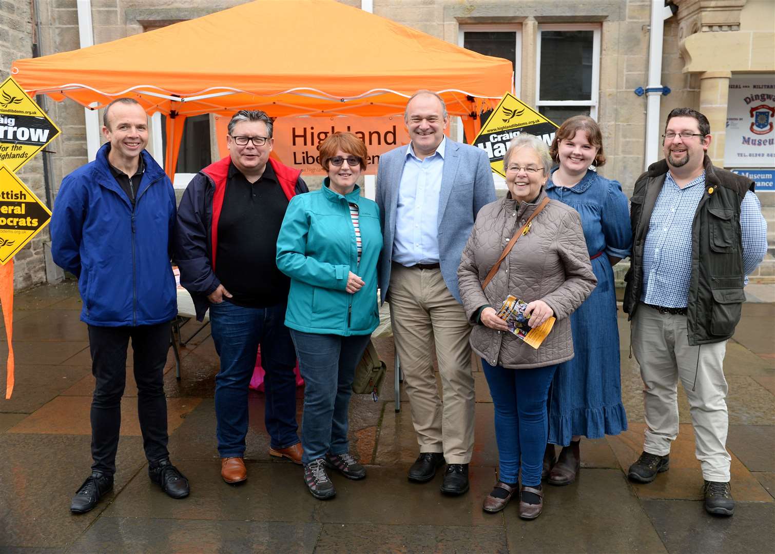 Lib Dem leader Ed Davey (centre) on visit to Dingwall, meeting party members Kevin Ried, Craig Harrow, Angela MacLean, Trish Robertson, Molly Nowland and Jonathan Chartier.