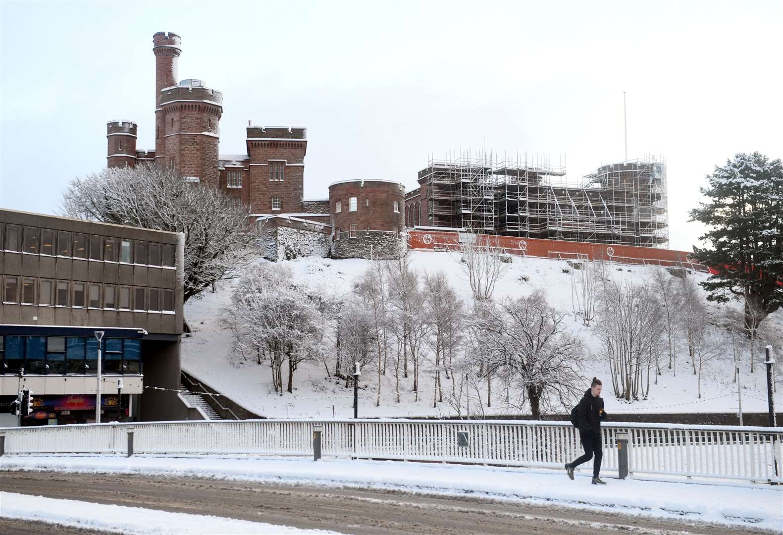 Inverness Castle in the snow from Ness Bridge. Picture: James Mackenzie