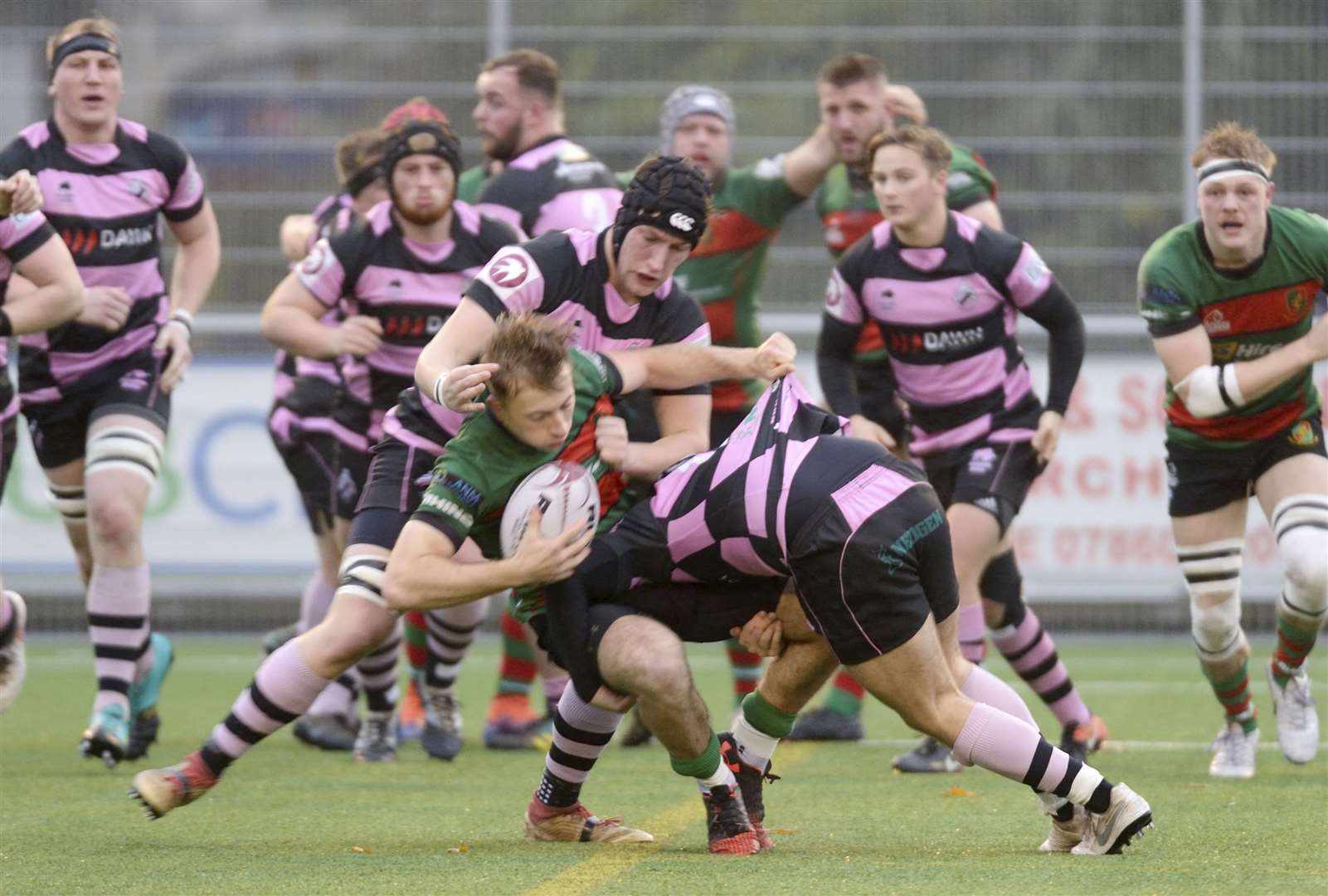Highland v Ayr- rugby 02 November 2019..Hugo Crush being tackled..Picture: James MacKenzie..