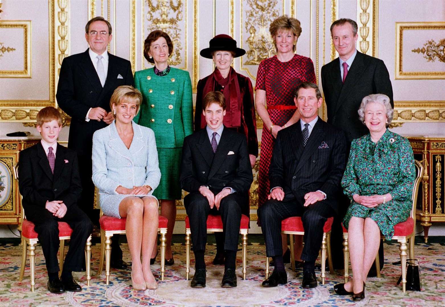 King Constantine (back left) with the royal family on the day of Prince William’s confirmation in 1997 (John Stillwell/PA)