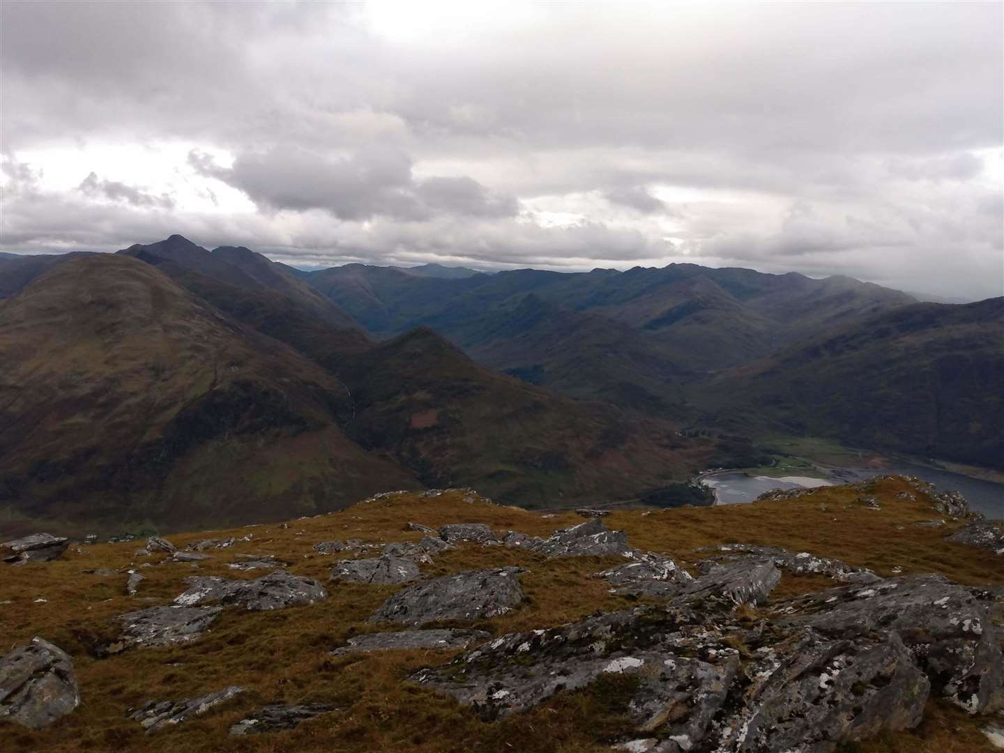 The Five Sisters of Kintail (left) and Glen Shiel from the top of Sgurr an Airgid.