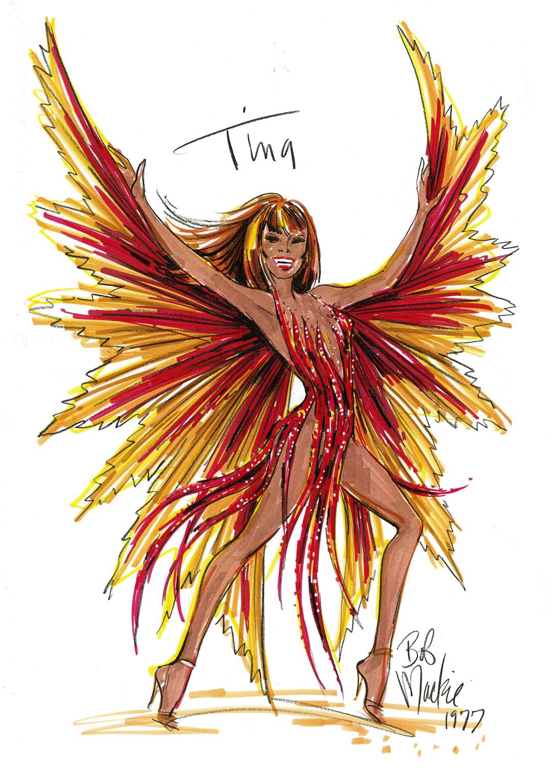 A sketch by Bob Mackie of a design for singer Tina Turner which will feature in the exhibition (Bob Mackie/V&A/PA)