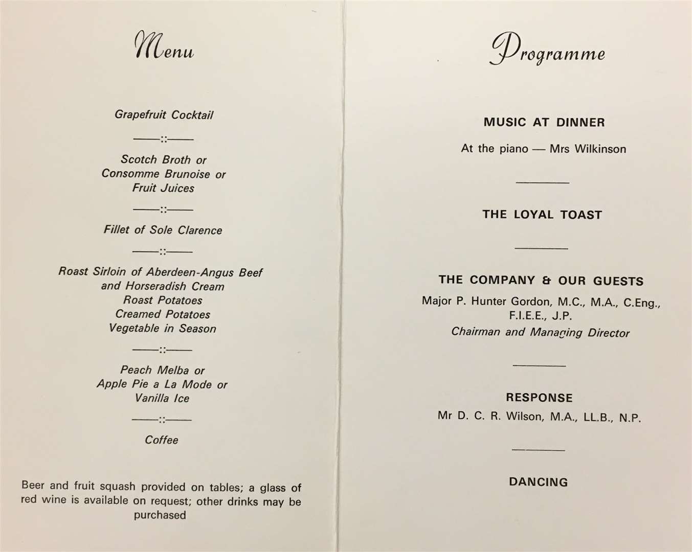 Menu for the 100th Annual Dinner and Dance for IRAs March 3, 1972.