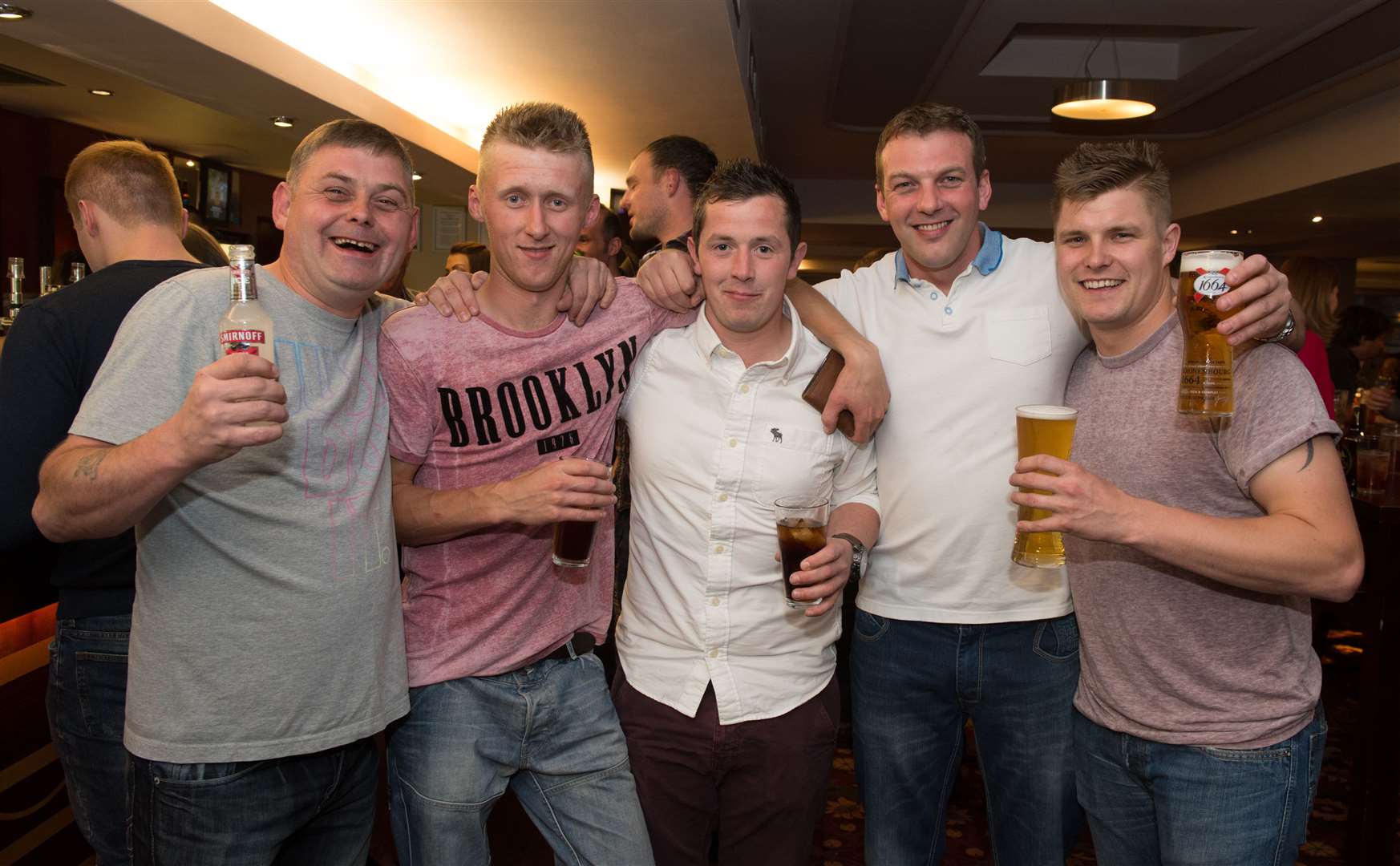 Lads night out in Wetherspoons for (left to right) Stephen Hyndman, Steven Foulton, Mark Ervine, Sean Fanmall and Johnny O'Neil.