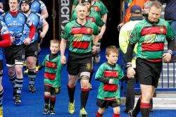 Morris Dillon (right) and Tam Magowan lead Highland out with sons Murray and William. Picture: Owen Cochrane.