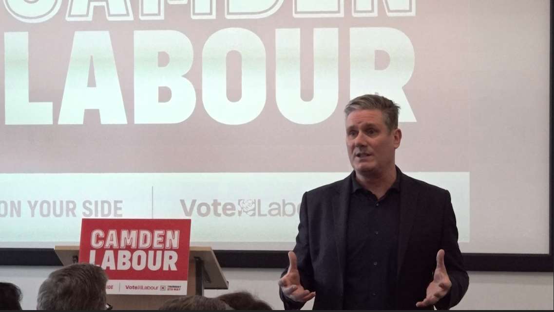 Sir Keir Starmer is seen speaking at a launch of the Labour campaign for May local elections at the Greenwood Centre in north west London (Karis Pearson/PA)