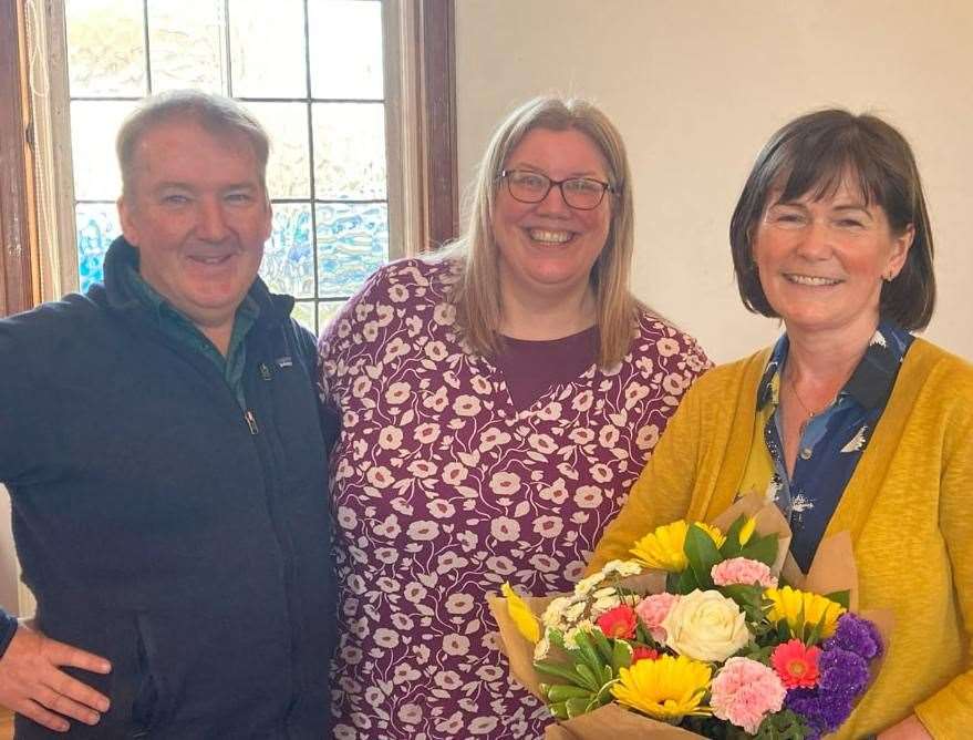 Duncan and Shona MacPherson and Elaine Watt, who made a presentation to them on behalf of the congregation.