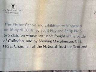 The plaque marking the official opening of Culloden Visitor Centre.
