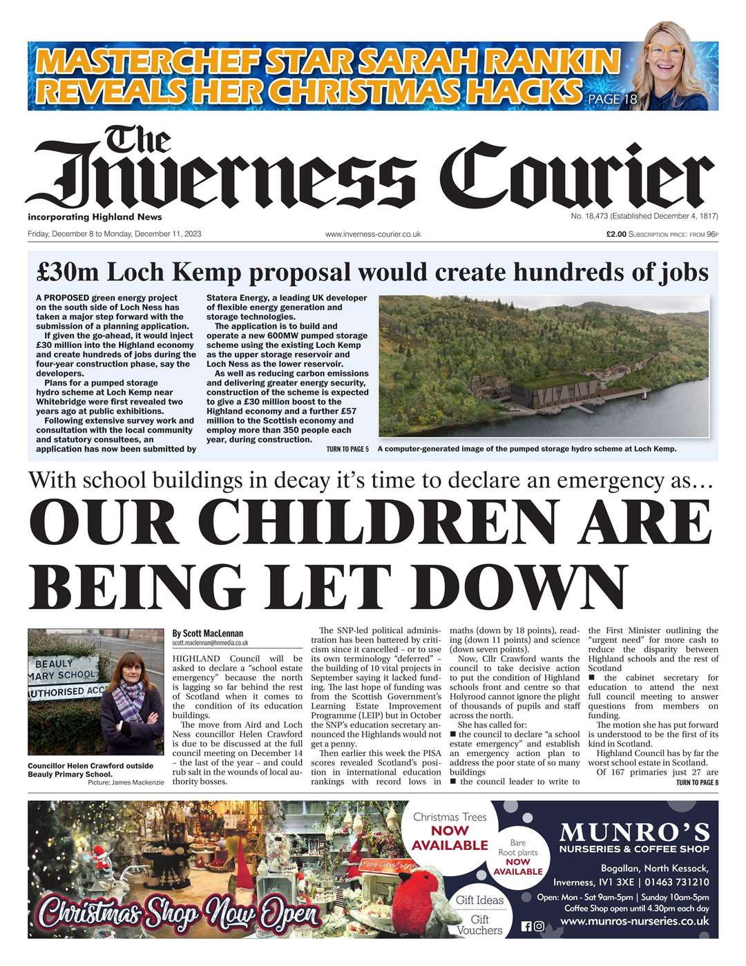The Inverness Courier, December 8, front page.