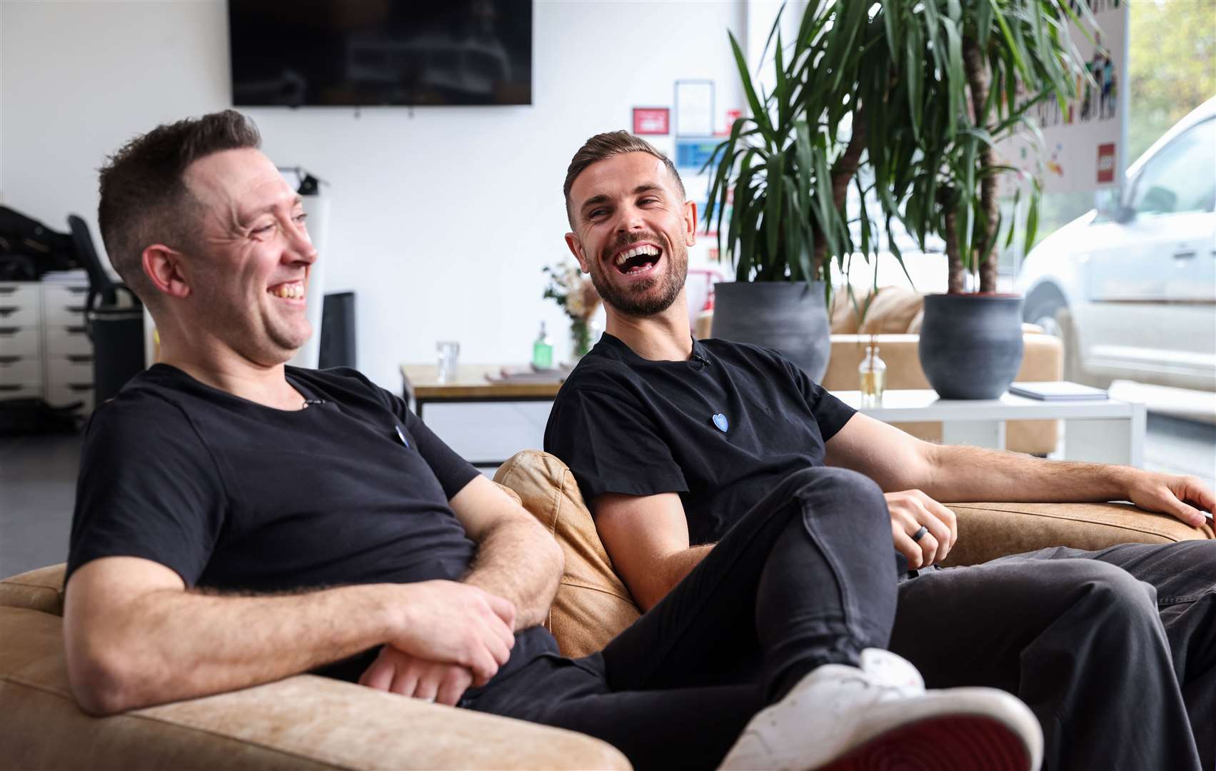 Footballer Jordan Henderson and Matt Kennard during a photoshoot with Rankin as part of a new exhibition led by NHS Charities Together (Matt Alexander/PA)