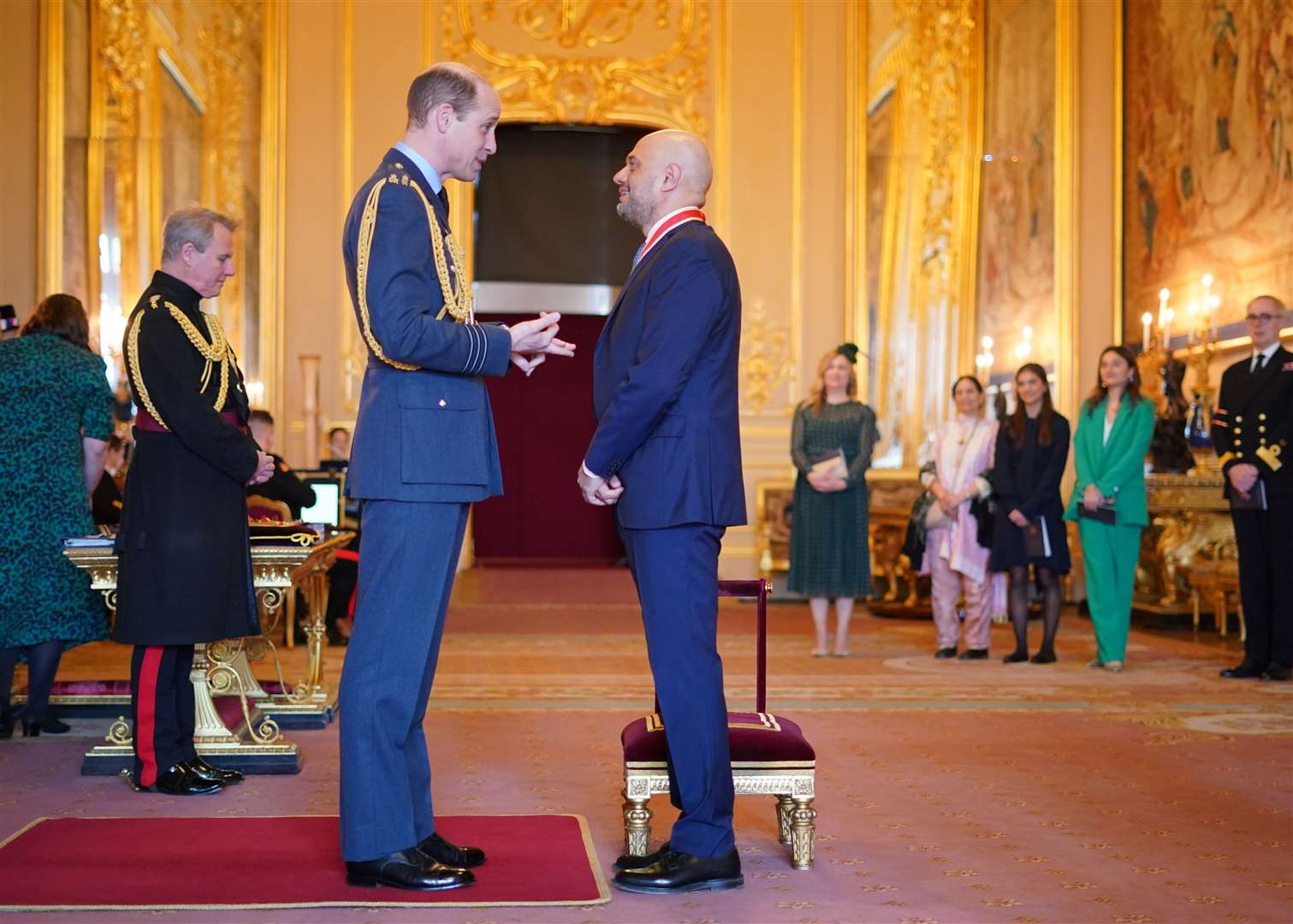 Former chancellor Sajid Javid is given a knighthood by the Prince of Wales (Yui Mok/PA)