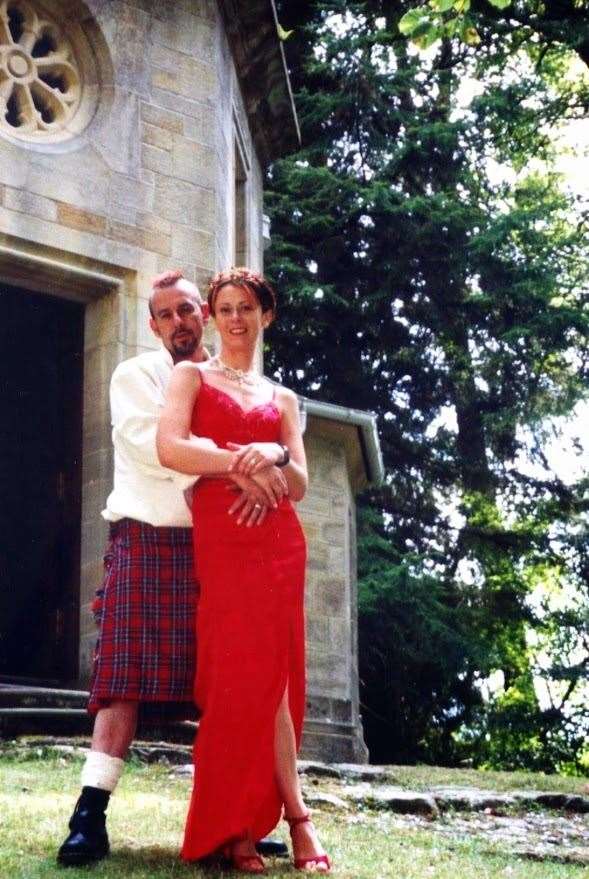 The happy couple outside Belladrum Temple in August 2003