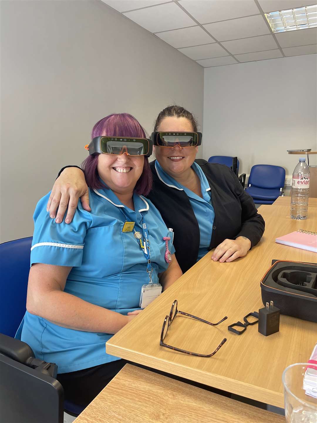 Nurses wearing the hi-tech goggles (NHS England/PA)