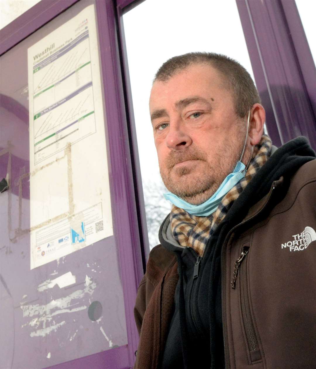 Colin Henderson feels that he is being discriminated against as a disabled person by Stagecoach: Colin Henderson at the Westhill Cradlehall Business Park bus stop. Picture: James Mackenzie.