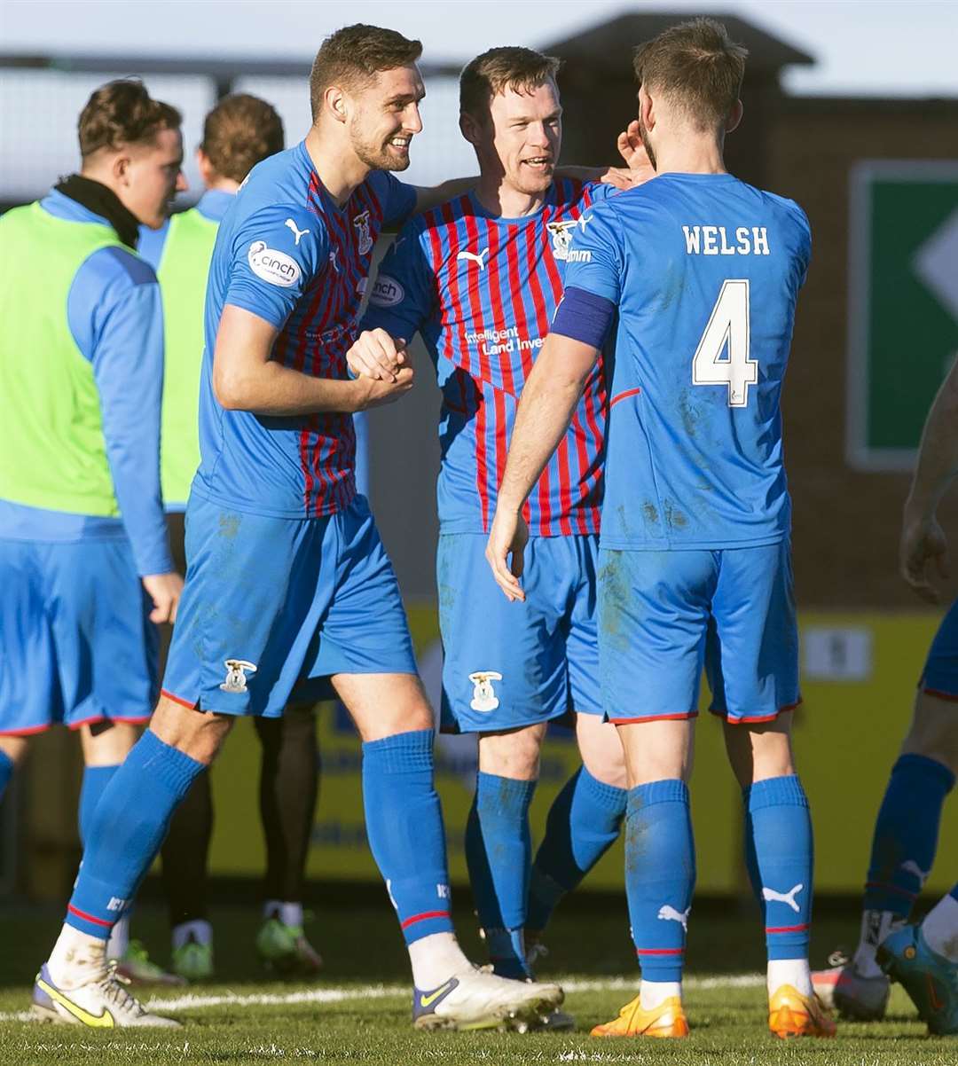 Picture - Ken Macpherson. Inverness CT(3) v Arbroath(0). 12.03.22. ICT’s Billy McKay celebrates his goal.