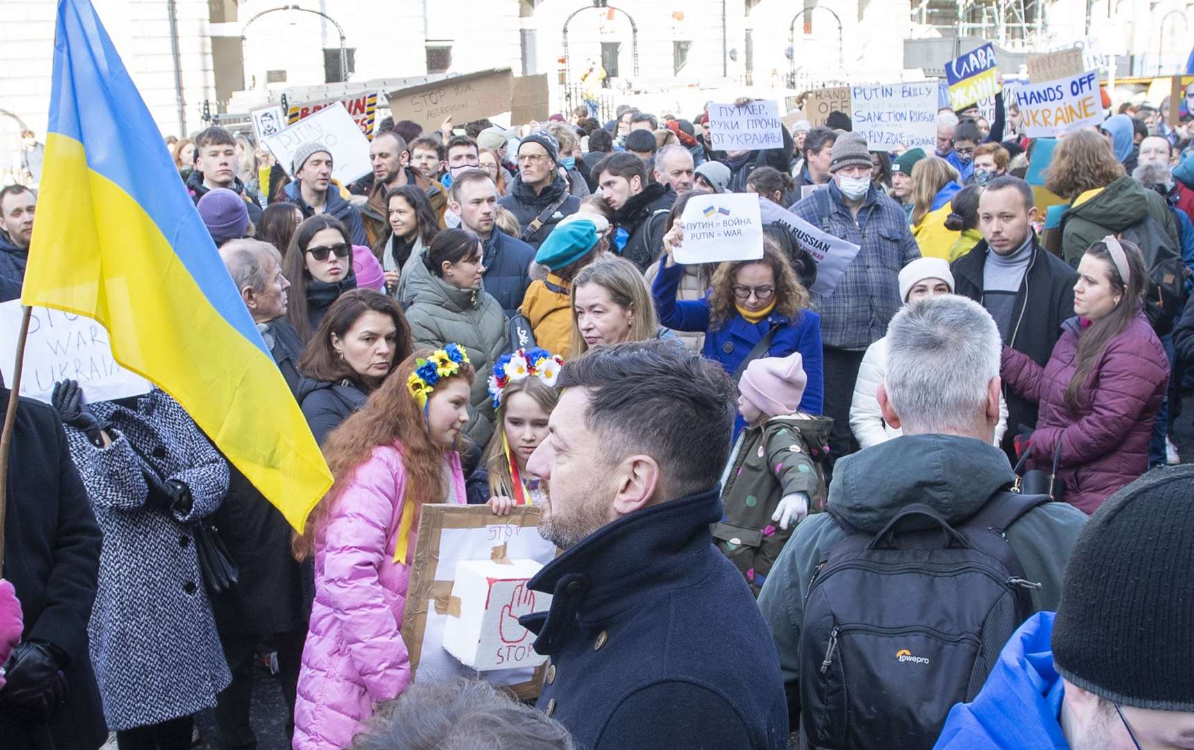 People take part in a demonstration outside the Russian Consulate General in Edinburgh, following the Russian invasion of Ukraine (Lesley Martin/PA)