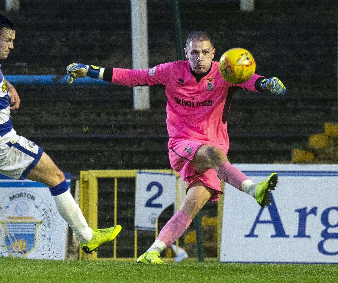 ICT goalkeeper Cammy Mackay clears his lines in the 2-2 draw against Morton on Tuesday night.