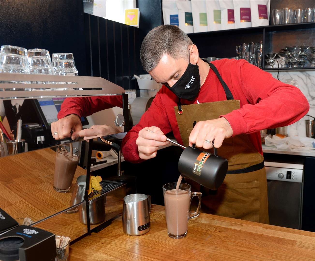 Peter Henderson, from Cup and Cone, preparing a hot chocolate.