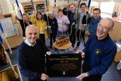 (From left) Inverness Cathedral Bell-Ringers Ted Venn and Mike Neale with plaque,are joined by fellow bell ringers for service to mark the centenary of the death of Sgt Fred Winchester who died in World War I.