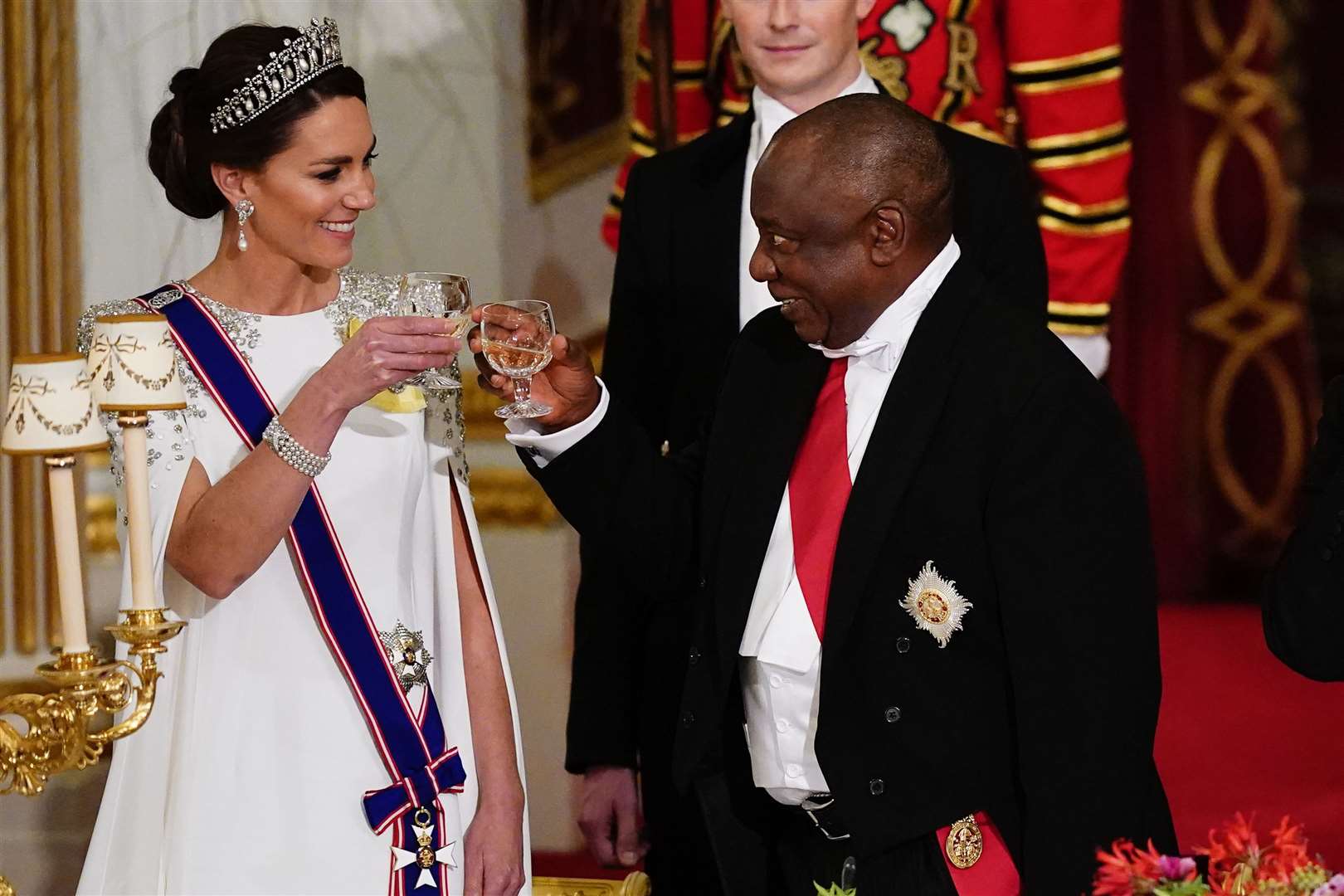 The Princess of Wales and President Cyril Ramaphosa of South Africa, toast during the State Banquet (Aaron Chown/PA)