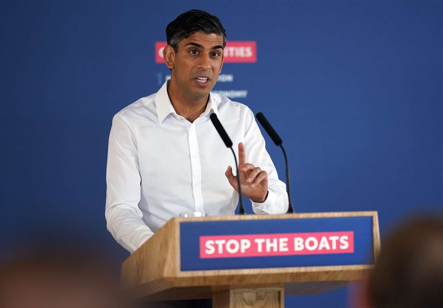 Prime Minister Rishi Sunak speaking during a press conference at Western Jet Foil in Dover on Monday (Yui Mok/PA)