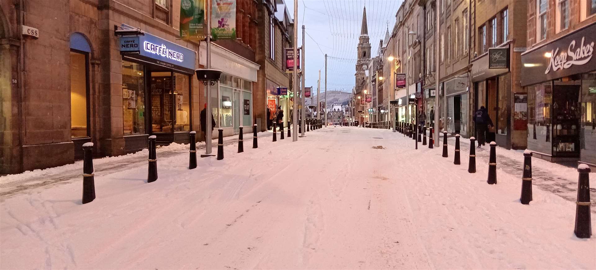 Inverness High Street in the snow.