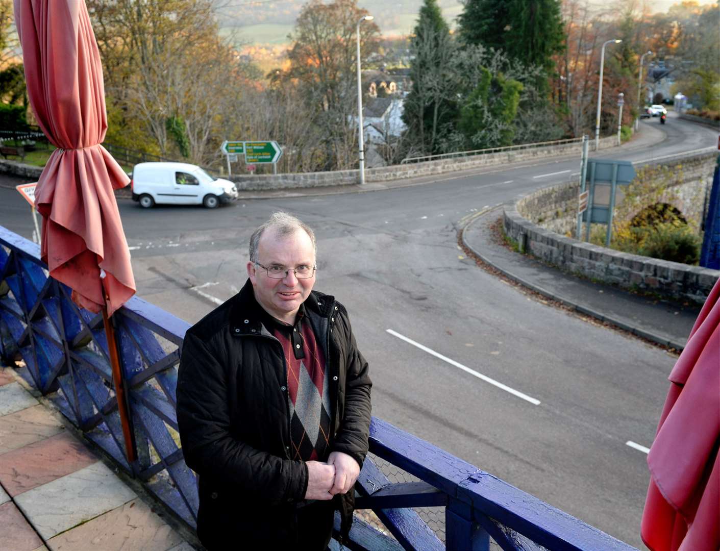 David Fraser beside the A82. Make it Safe campaign..The A82 over the river Enrick in Drumnadrochit has a sharp turn onto the narrow bridge meaning pedestrians on the pavement have to be wary of the overhand of long vehicles taking the turn..Picture: James Mackenzie..