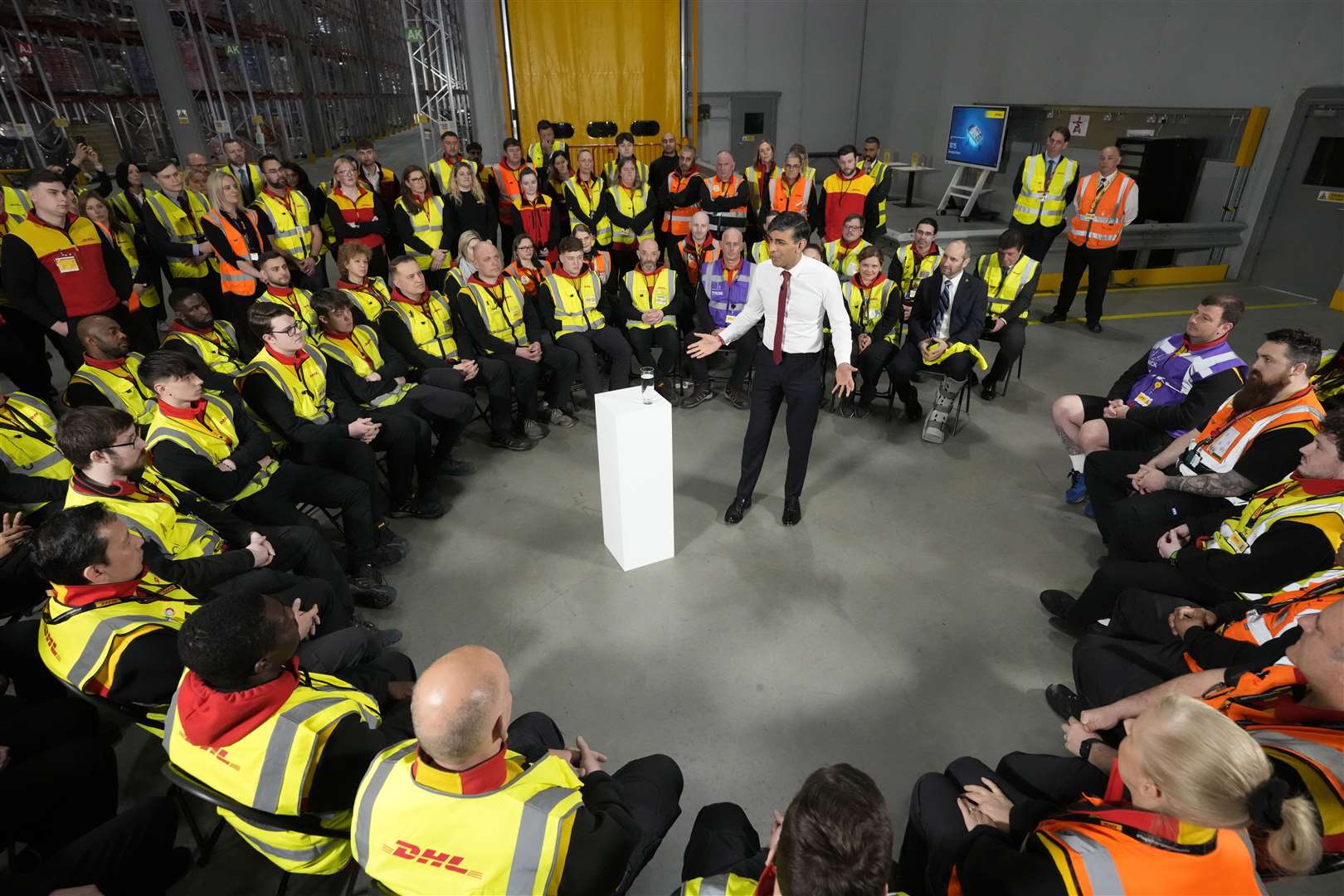 Prime Minister Rishi Sunak holds a PM Connect at DHL London Gateway, Corringham, Stanford-le-Hope, Essex (Frank Augstein/PA)